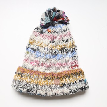 白粉毛球雜線翻邊純羊毛線手工編織全襯防風毛帽|交換禮物|聖誕節