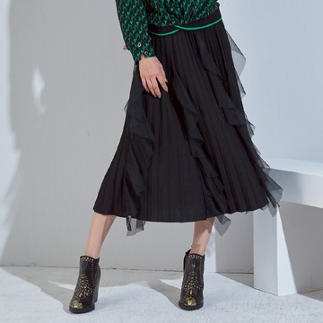 CLL巧玲瓏 網紗百褶孔雀長裙 0580317