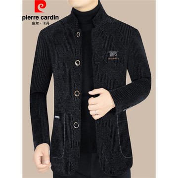 秋冬季新款皮爾卡丹男裝中年中華立領男士夾克羊毛呢外套爸爸上衣
