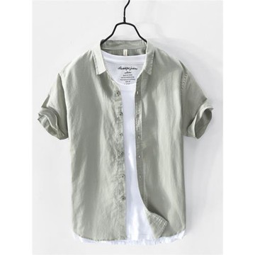 亞麻短袖襯衫男夏季薄款寬松純棉上衣中國風男裝休閑襯衣男士衣服
