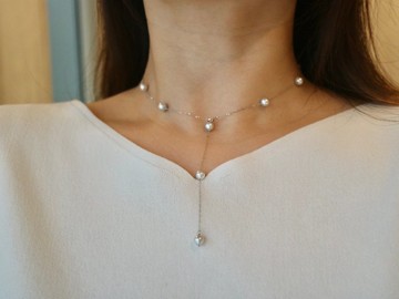 日本直送 6mm 無調色灰色Akoya珍珠滿天星項鍊 真多麻色 18k白金