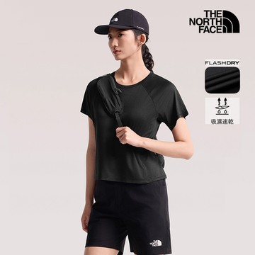 The North Face北面女款黑色FLASHDRY速乾柔軟短袖T恤｜8GXWMS7 排汗衫