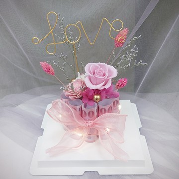 【KIRA與花花藝】LOVE款有錢花迷你蛋糕/浪漫粉/生日禮物/情人節禮物/永生花/蛋糕/有錢花/送禮