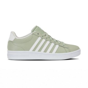 【K-SWISS】經典五線條休閒鞋 COURT TIEBREAK II 真皮板鞋 女鞋 淺綠白( 94413-472-M )