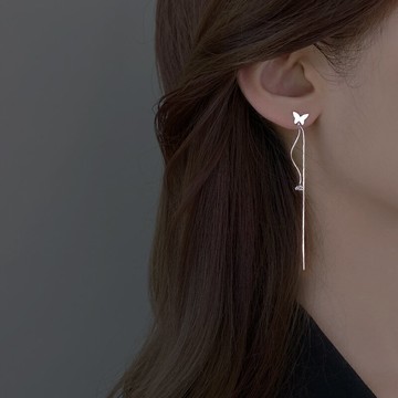 925純銀蝴蝶流蘇耳釘女夏季2021年新款潮長款氣質耳線高級感耳環