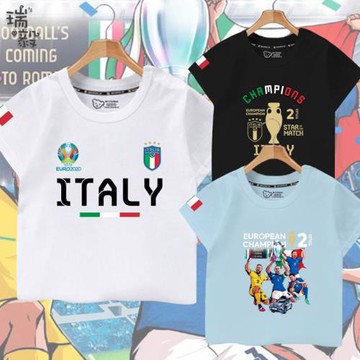 意大利歐洲杯奪冠紀念藍衣軍團短袖T恤衫男女兒童裝學生半袖衣服