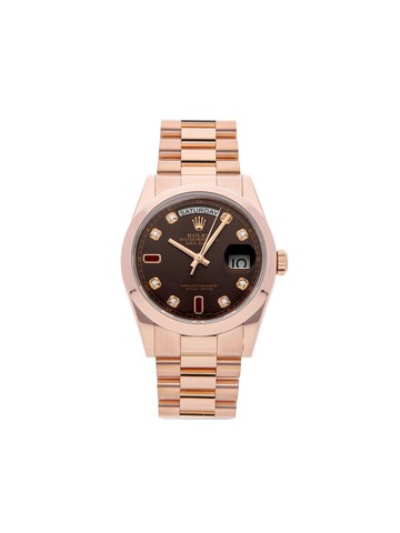 Rolex - 2018 pre-owned Day-Date 36mm - unisex - 18kt Rose Gold/Diamond - One Size - Brown