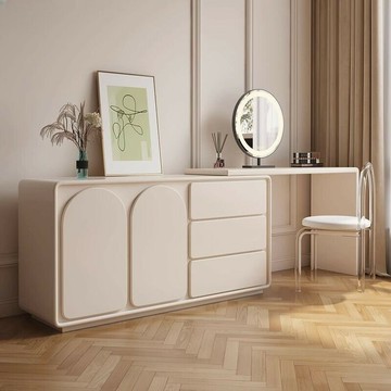 實木女生梳妝檯 現代簡約臥室家用ins風極簡化妝臺 梳妝桌子斗柜收納儲物一體式 書桌網紅小戶型日式奶油風