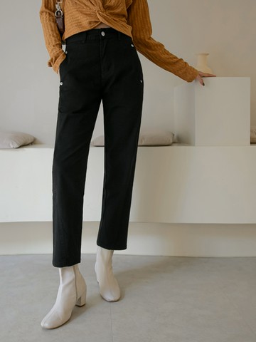 純色高含棉金屬釘釦口袋九分哈倫褲