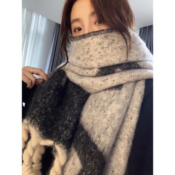馬海毛圍巾女冬季2022新款韓國高級感加厚保暖圍脖學生百搭披肩潮
