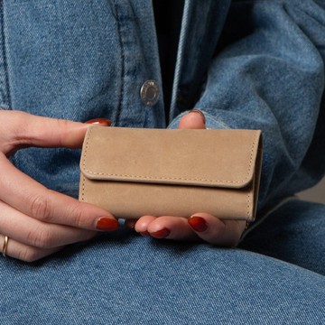 4連式鑰匙圈卡夾 全皮革 日本設計 簡約輕便 灰褐色