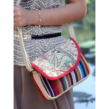 新款女包斜挎包民族風手繪帆布包單肩包加厚帆布手機包翻蓋小方包