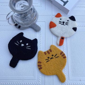 日式可愛卡通手工羊毛氈貓咪茶杯墊隔熱防燙桌面裝飾墊子圣誕禮物