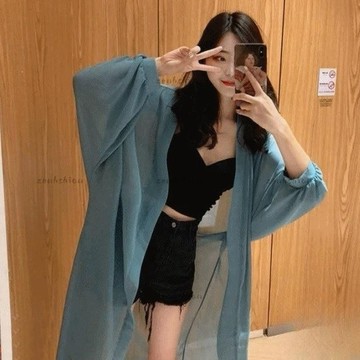 夏季必備💦連袖雪紡長版罩衫 春夏新款韓系寬鬆薄外套 開衫外套 防曬外套 長版外套 海邊外套 女生外套 防紫外線外套