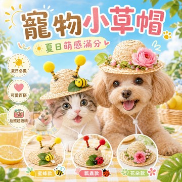 ☘️寵物草帽☘️ 狗帽子 貓咪帽子 寵物帽子 狗狗帽子 貓帽子 寵物配件 寵物服飾 寵物狗狗草帽遮陽帽飾品裝飾頭套夏天