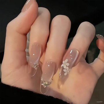 ➕最新設計款穿戴甲💅純手工穿戴甲清冷感清透裸琉璃冰花甲片爆閃水光貓眼顯白美甲貼片長款穿戴甲 VW9J
