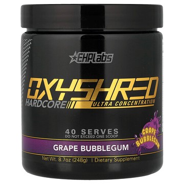 EHPlabs, OxyShred Hardcore，生熱燃脂劑，葡萄泡泡糖，8.6 盎司（244 克）