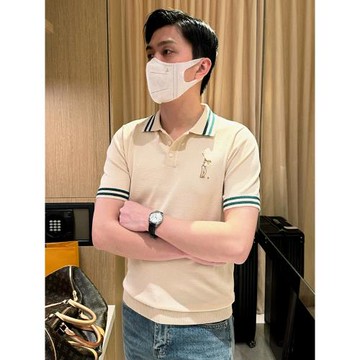 高級感刺繡針織上衣男士短袖 夏季商務休閑翻領修身t恤polo衫男款