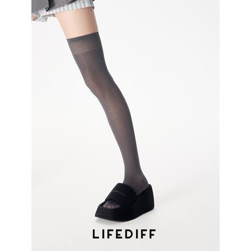 夏季薄款莫代爾襪子女顯瘦微透過膝長筒襪深灰色JK壓力搭配小皮鞋