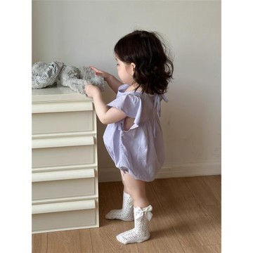 女寶寶夏季連體衣2025夏天薄款洋氣哈衣嬰幼兒可愛純色公主風爬服