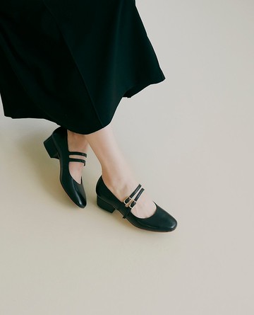 3.4 雙帶瑪莉珍跟鞋 - 黑