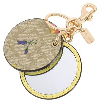 COACH 圓形印花皮革化妝鏡鑰匙圈/吊飾