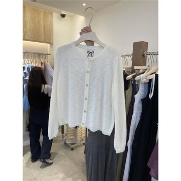 夏季文藝新款圓領氣質單排扣韓國東大門通勤風寬松刺繡針織防曬衣