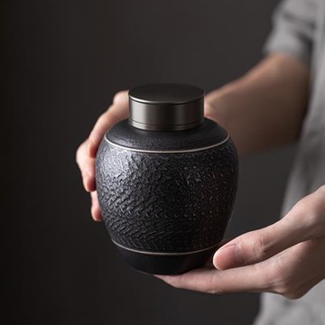 手工跳刀茶葉罐家用陶瓷密封存儲茶罐中式復古粗陶防潮醒茶罐定Z