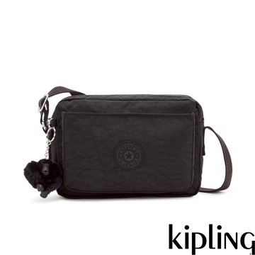 Kipling 曜岩黑品牌經典圓標多層隨身斜背包-ABANU M