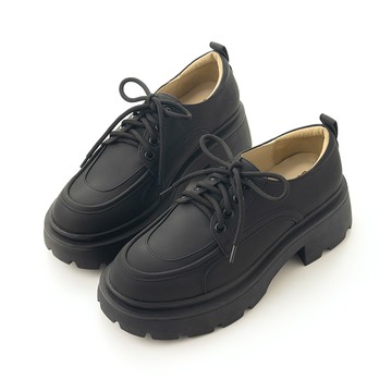 經典英倫風圓頭綁帶厚底樂福鞋 黑  GC92BK