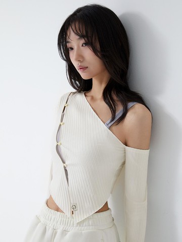 L.FLEX RIB Diagonal Cut-Out Long Sleeve Yoga Top_4COLOR