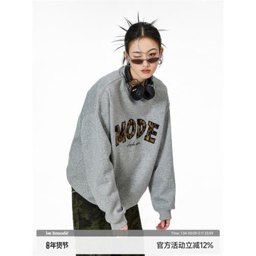 ICH MODE 美式灰色圓領衛衣女2025年秋冬新款寬松慵懶風外套上衣