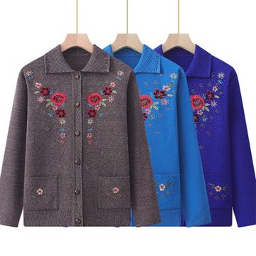 [米蘭精品] 現貨+預購 高級針織衫上衣秋冬毛衣開衫寬鬆大碼休閒女裝媽媽裝-繡花開衫女外套6色74mo60