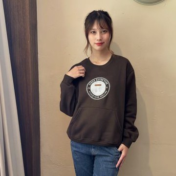 Hana-Mokuba花木馬日系女裝圓領印花長袖大口袋收口上衣_咖啡