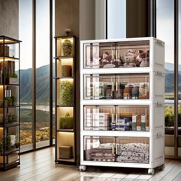 70面寬摺疊前開式四層收納櫃-附滑輪 兩色可選 024452 70面寬 四層-白色門板