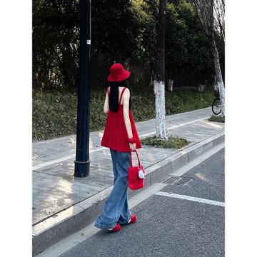 吊帶背心女2025新款純欲小個子減齡氣質絕美微醺紅色無袖掛脖背心