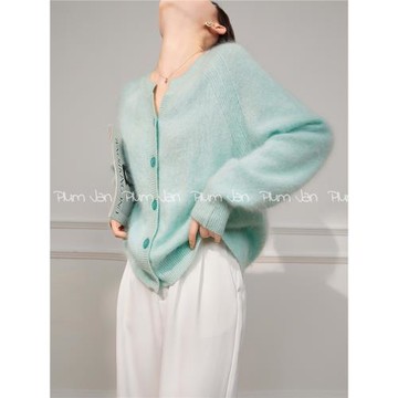 Plum Jan/針織開衫毛衣女高級感春季藍色圓領軟糯藍色清新法式女