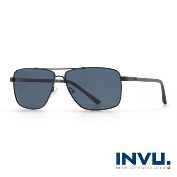【INVU瑞士】來自瑞士經典飛行款造型水銀偏光太陽眼鏡(黑-V1805C)