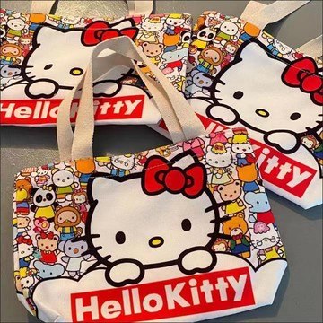 手提帆布袋🎀 hellokitty手提帆布袋卡通凱特貓日系單肩包手拎可愛大容量購物袋