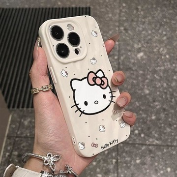 凱蒂頭像適用蘋果17手機殼16褶皺殼新款iPhone15卡通可愛防摔