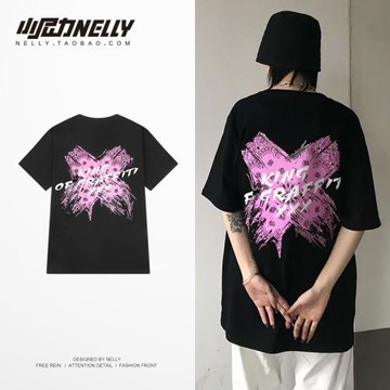 國潮牌腰果花復古短袖T恤男夏季潮牌嘻哈美式百搭情侶寬松五分袖