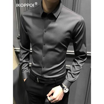 潮牌襯衫男士春秋季商務高端輕奢修身襯衣高級感雅痞純色免燙寸衣