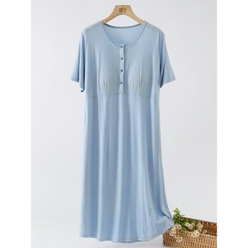 睡裙女夏薄款短袖莫代爾帶胸墊孕婦哺乳裙睡衣冰絲涼感家居服長裙