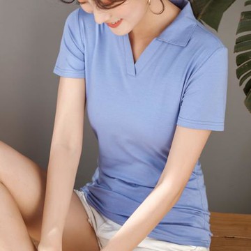 80支絲光棉t恤女短袖polo領打底衫修身正肩polo衫休閑打底上衣夏
