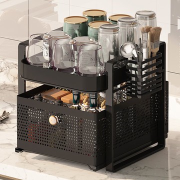 抽拉式廚房調料置物架調味品托盤多功能臺面用品家用大全收納架子【摩可美家】