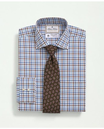 Brooks Brothers Men's X Thomas Mason Cotton Poplin English Collar, Checked Dress Shirt | Blue | Size 16½ 33