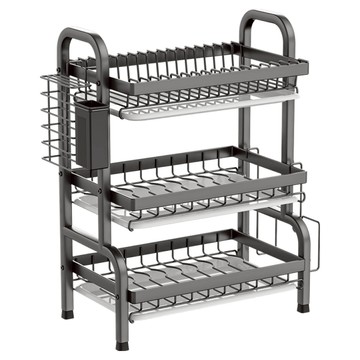碗碟瀝水架 加厚碳鋼材質 刀具砧板收納  3層  黑色  1個