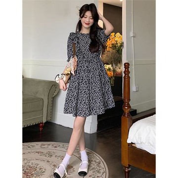 2025年新款小個子碎花茶歇連衣裙子女裝短裙子女小眾設計感夏季裝