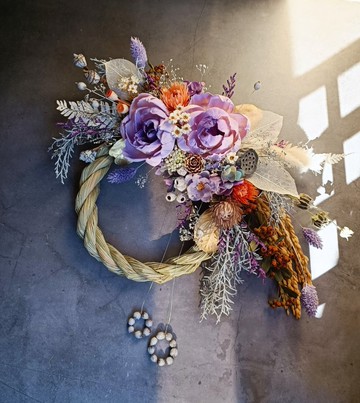 祈福掛飾 紫色浪漫系索拉牡丹永生花注連繩開幕誌慶新居