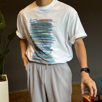 正韓質感柔棉蠟筆印花設計短袖上衣 3色 YUPPIE 預購商品 0513